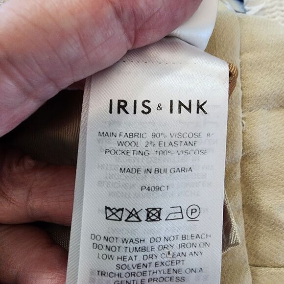 Iris & Ink Womens Maya Pleated Wool-blend Crepe Flannel Wide Leg Pants Beige Sz8 - Picture 5 of 14